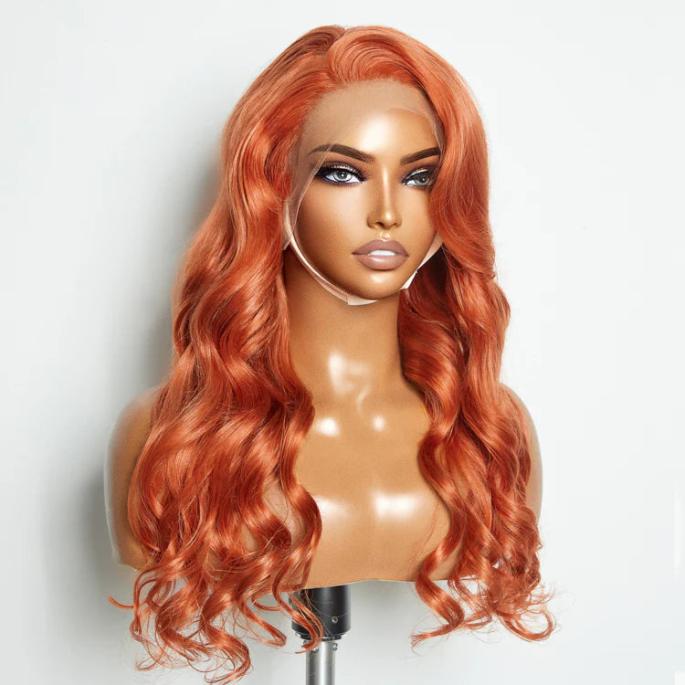 Ginger Beauty 24 Inches 13"x4" Lace Front Body Wavy Wig Pre-Plucked Free Part 150% Density-100% Human Hair