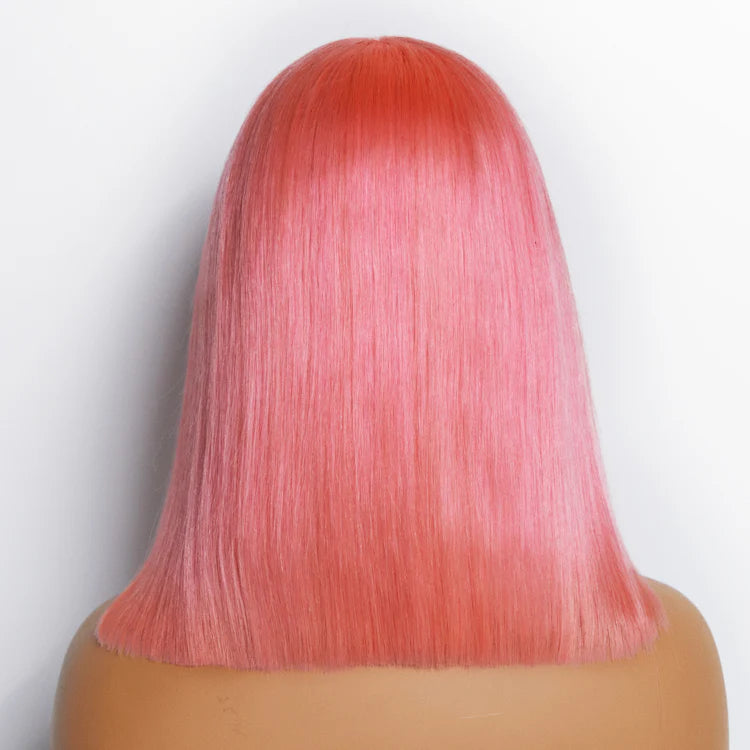 Nicole 12 Inches Pre-Plucked 13"x4" #Pink Straight Bob Lace Frontal Wig 150% Density-100% Human Hair