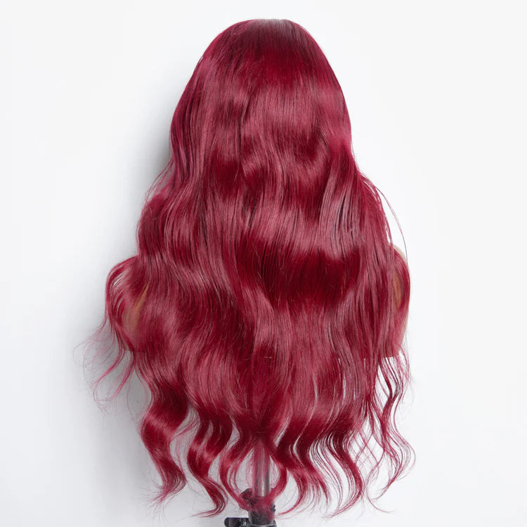 Hot Magenta 24 Inches 13"x4" Body Wavy Wear & Go Glueless #99j Lace Frontal Wig-100% Human Hair