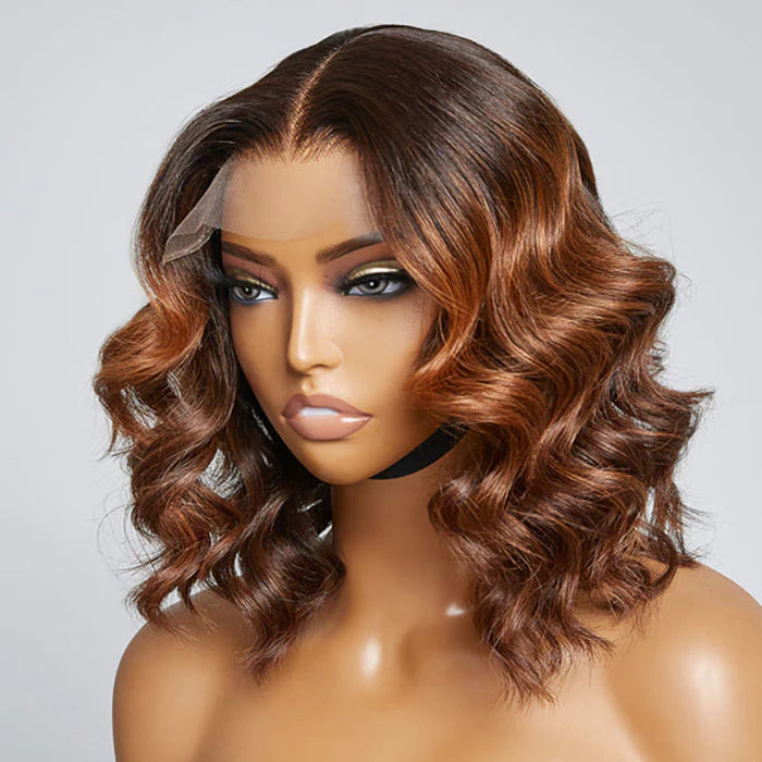 Bronze Beauty 12 Inches Loose Wave T-Part HD Lace Glueless Short Wig 100% Human Hair