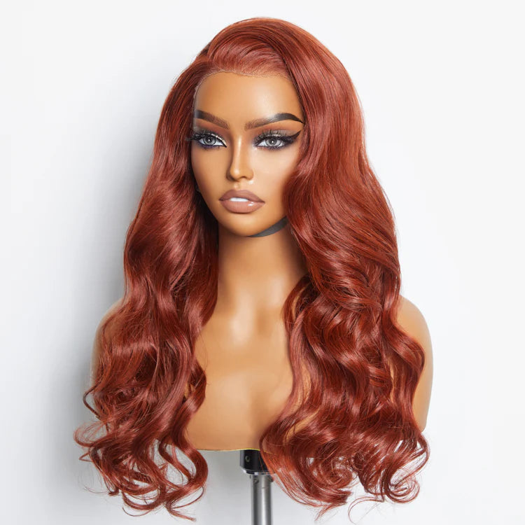 Auburn Redburn 24 Inches 13"x4" Body Wavy Wear & Go Glueless Lace Frontal Wig-100% Human Hair