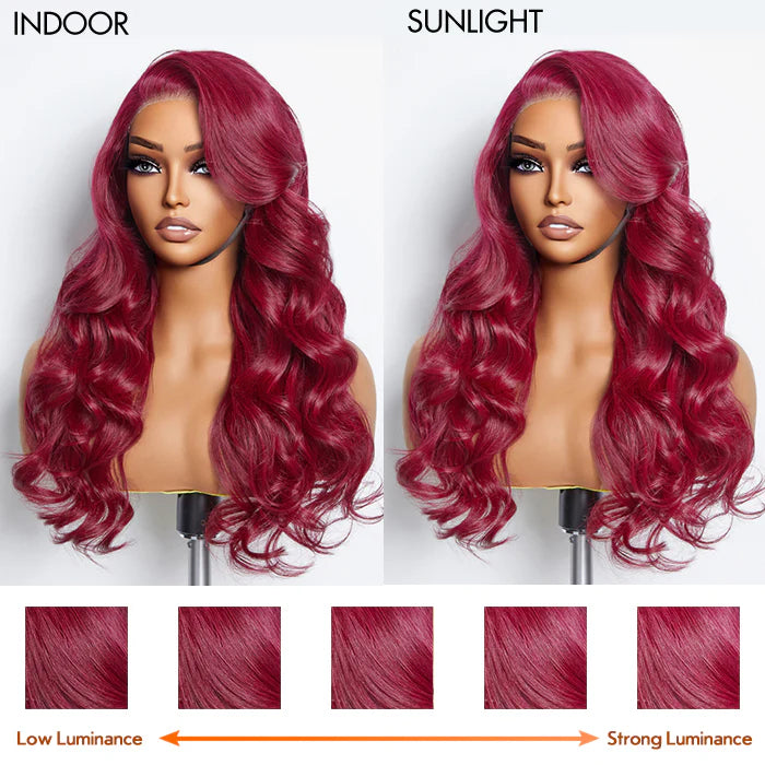 Spicy Burgundy- 24 Inches 5"x5" Body Wavy Wear & Go Glueless #99j Lace Closure Wig-100% Human Hair