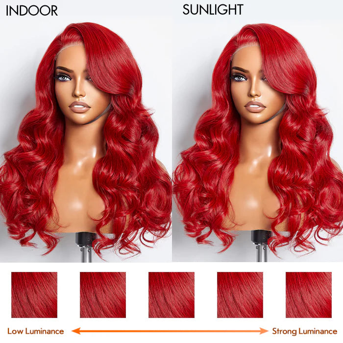 Red Hot 24 Inches 5"x5" Body Wavy Wear & Go Glueless #Red Lace Closure Wig-100% Human Hair