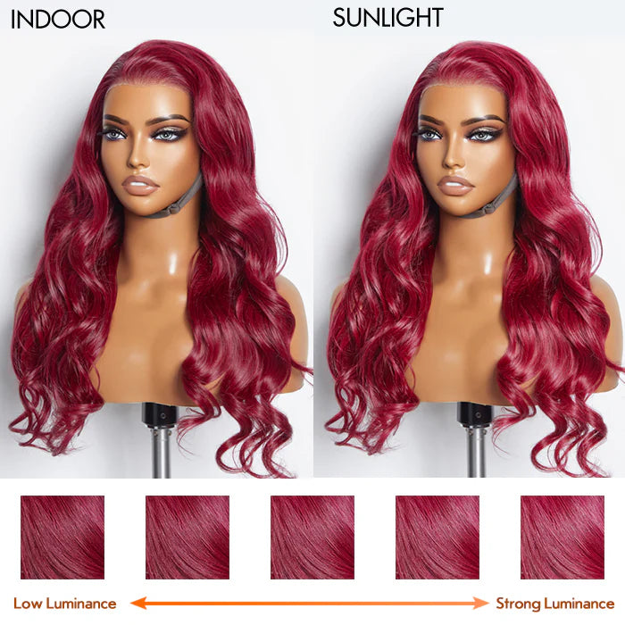 Hot Magenta 24 Inches 13"x4" Body Wavy Wear & Go Glueless #99j Lace Frontal Wig-100% Human Hair