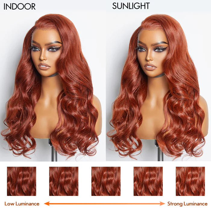 Auburn Redburn 24 Inches 13"x4" Body Wavy Wear & Go Glueless Lace Frontal Wig-100% Human Hair