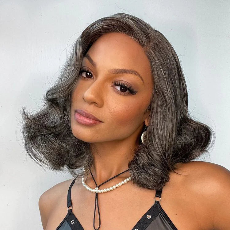 Ella Salt n Pepper 12 Inches 4x4 Salt & Pepper Loose Wave Beginner Friendly Glueless Lace Closure Wig-100% Human Hair