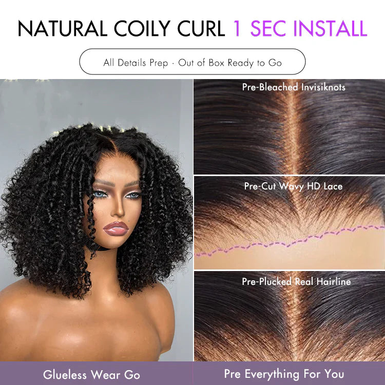 Natural beauty 14 inch Coily Curl Glueless 5x5 Closure HD Lace Wig Breathable Cap