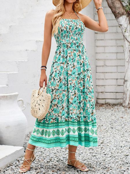 Boho Print Halter Dress