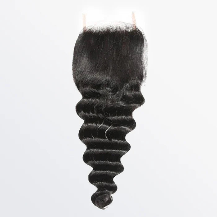 4" x 4" Loose Deep Free Parted Lace Closure #1B Natural Black