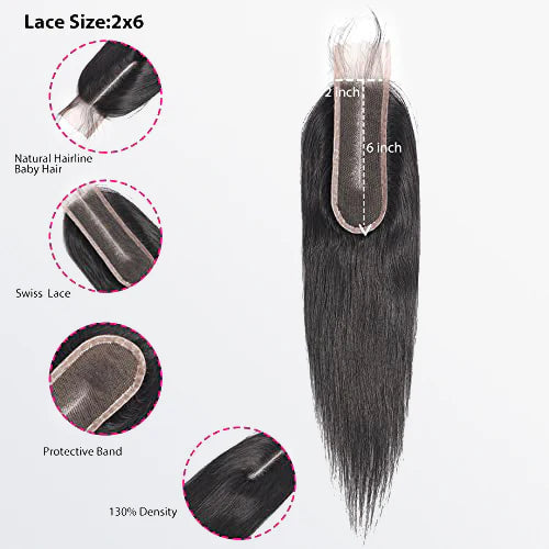 2" x 6" Upgrade Straight Transparent Lace Closure #1B Natural Black