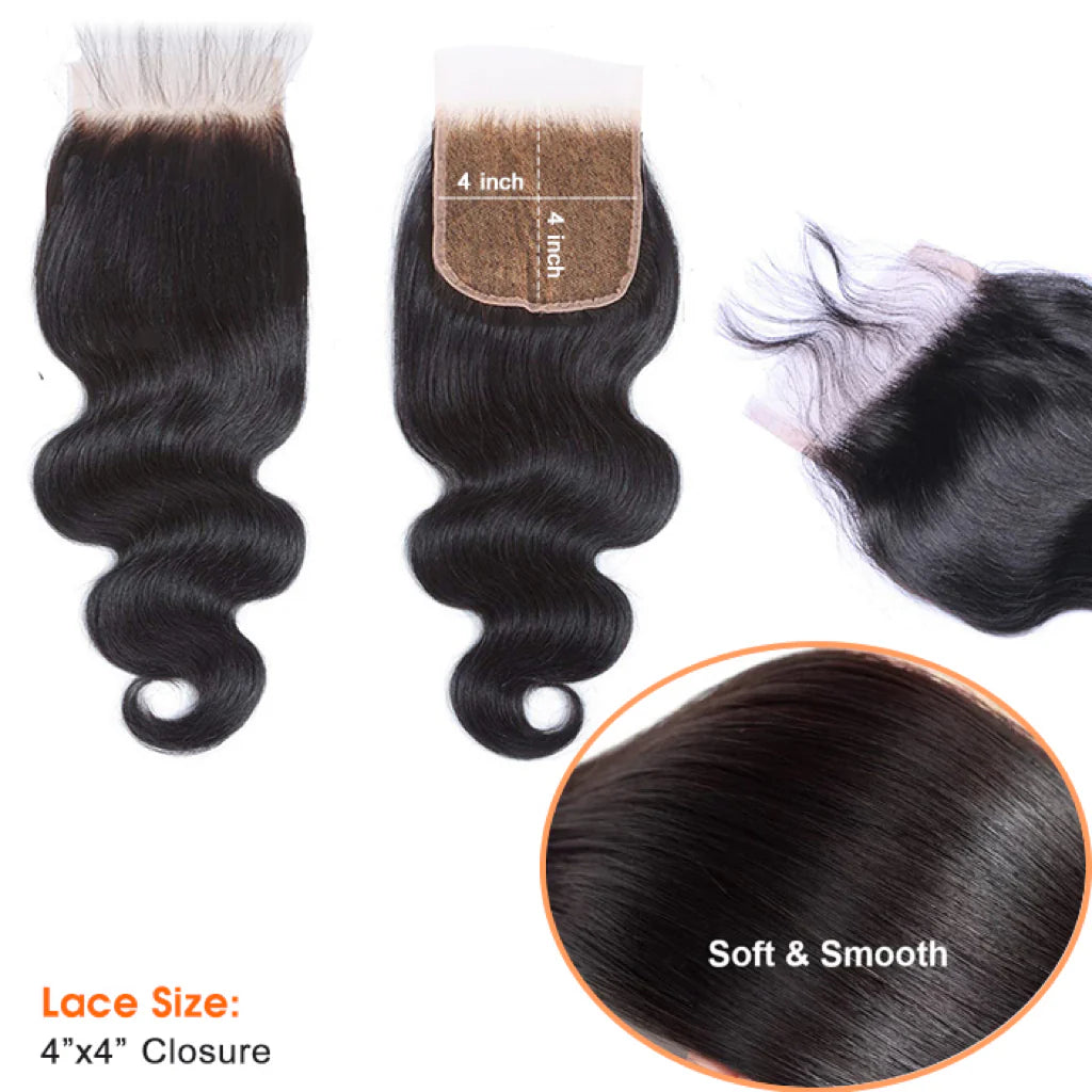 4" x 4" Loose Deep Free Parted Lace Closure #1B Natural Black