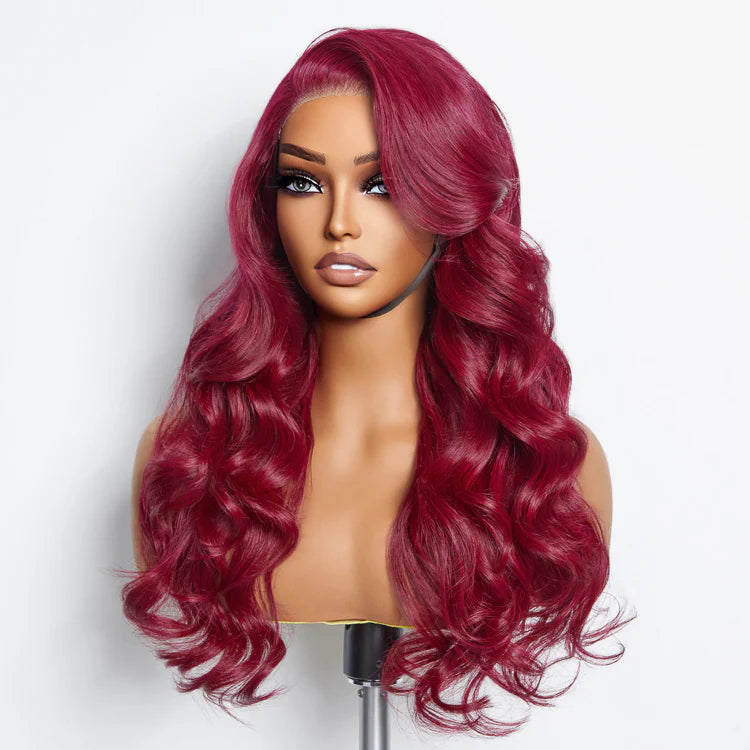 Spicy Burgundy- 24 Inches 5"x5" Body Wavy Wear & Go Glueless #99j Lace Closure Wig-100% Human Hair