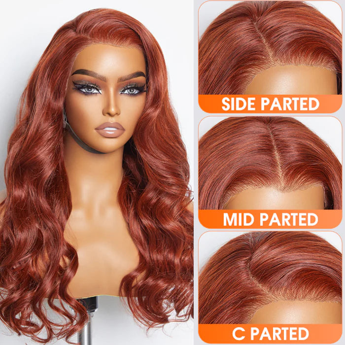 Auburn Redburn 24 Inches 13"x4" Body Wavy Wear & Go Glueless Lace Frontal Wig-100% Human Hair