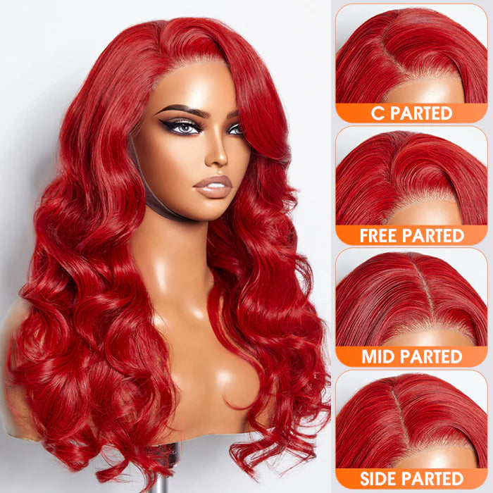 Red Hot 24 Inches 5"x5" Body Wavy Wear & Go Glueless #Red Lace Closure Wig-100% Human Hair