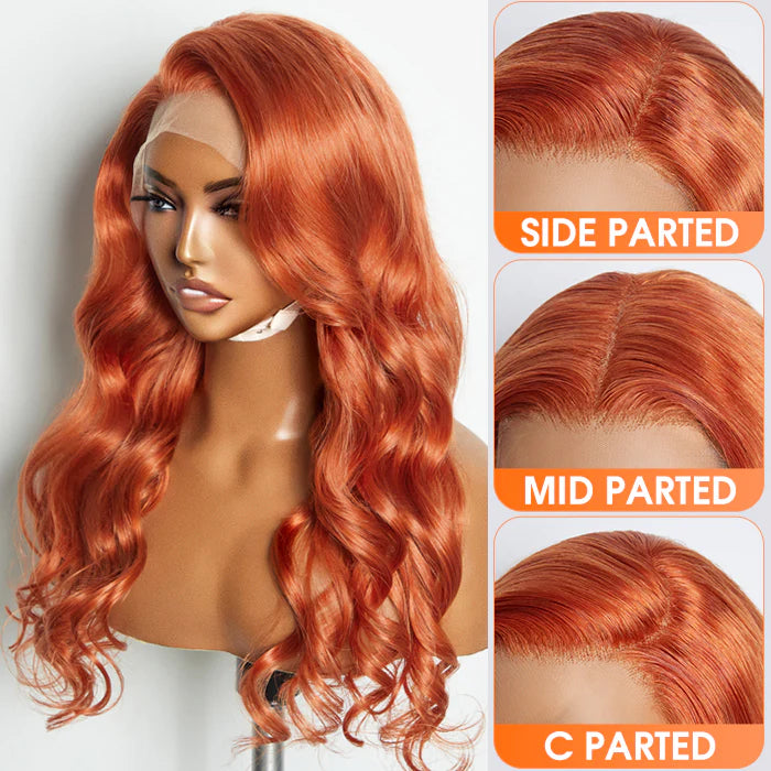 Ginger Beauty 24 Inches 13"x4" Lace Front Body Wavy Wig Pre-Plucked Free Part 150% Density-100% Human Hair