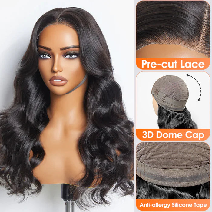 Porsha 24 Inches 5"x5" Body Wavy Wear & Go Glueless #1B Lace Closure Wig-100% Human Hair
