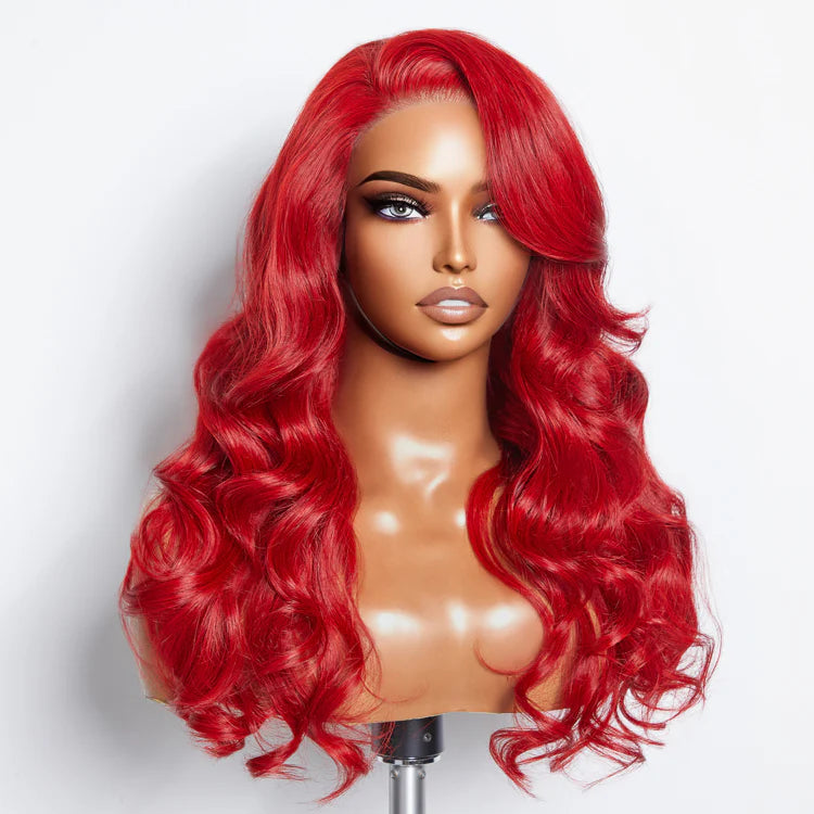 Red Hot 24 Inches 5"x5" Body Wavy Wear & Go Glueless #Red Lace Closure Wig-100% Human Hair