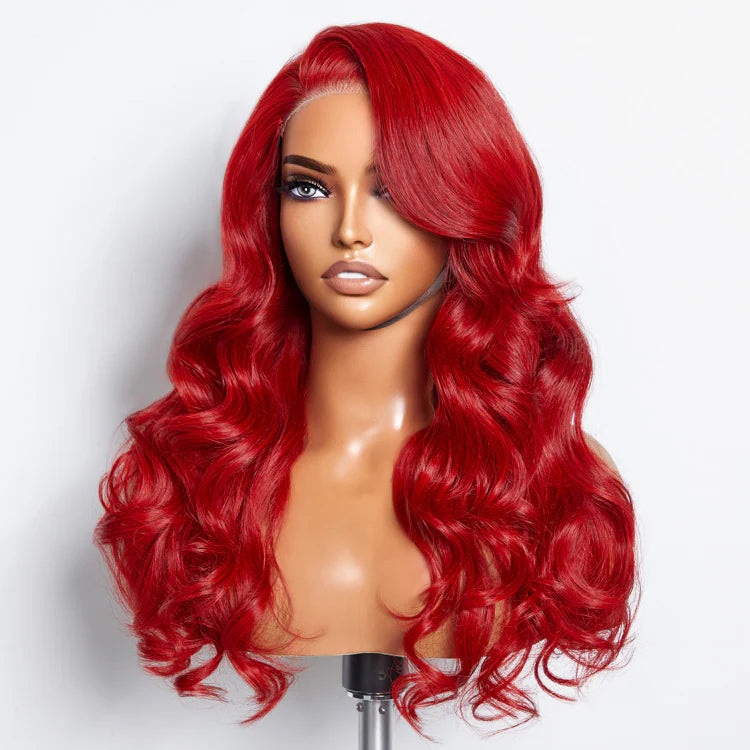 Red Hot 24 Inches 5"x5" Body Wavy Wear & Go Glueless #Red Lace Closure Wig-100% Human Hair