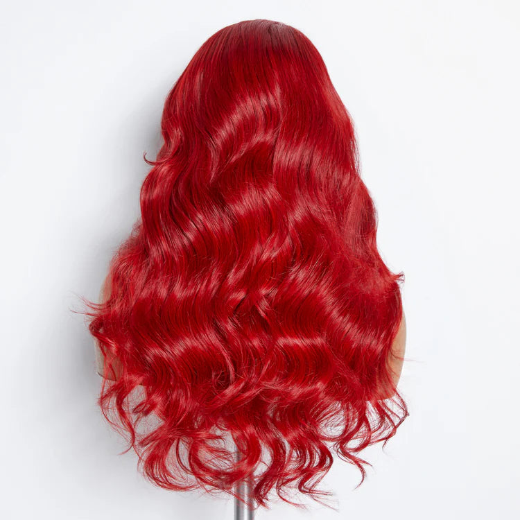 Red Hot 24 Inches 5"x5" Body Wavy Wear & Go Glueless #Red Lace Closure Wig-100% Human Hair
