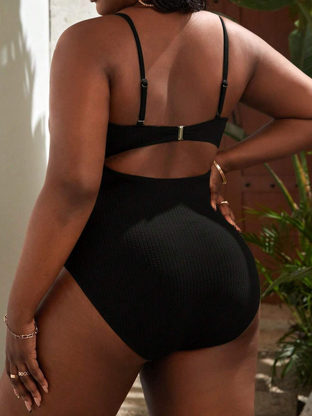 Mystery Twist Front Cut Out Ruched One Piece Swimsuit PLUS SIZE