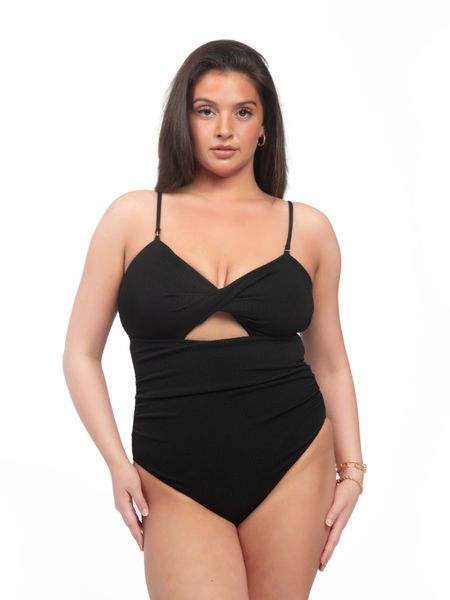 Mystery Twist Front Cut Out Ruched One Piece Swimsuit PLUS SIZE