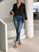 Classic V-neck Button Long Sleeve Blouse CAN-X-DID