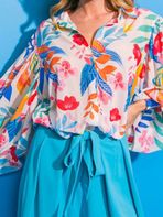 Floral Print Lantern Long sleeved V-neck Loose Shirt CAN-X-DID