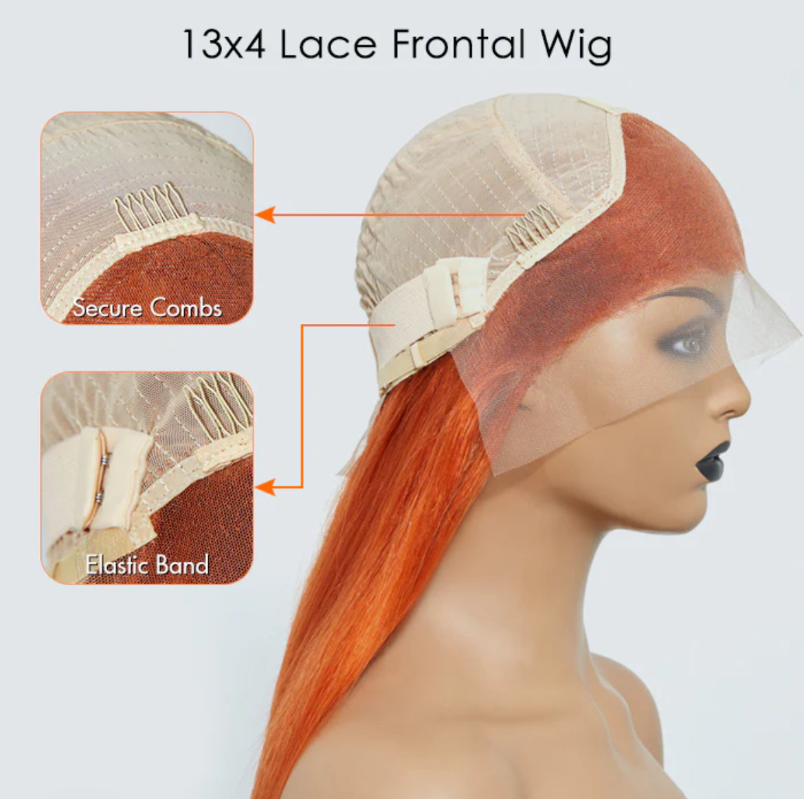 24 Inches Ginger 13"x4" Lace Front Straight Wig Pre-Plucked Free Part 150% Density-100% Human Hair