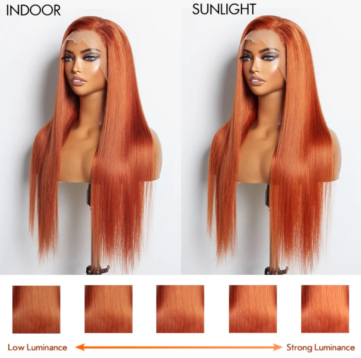 24 Inches Ginger 13"x4" Lace Front Straight Wig Pre-Plucked Free Part 150% Density-100% Human Hair