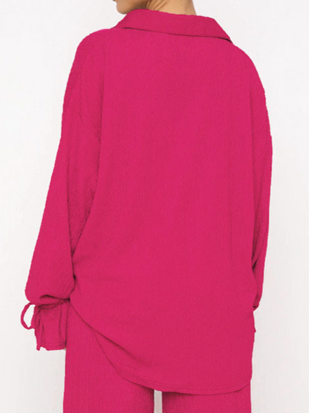 Lapel Long Sleeves Lace-Up Top Trouser Set CAN-X-DID