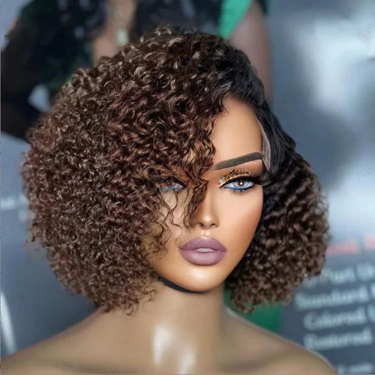 Minimalist 8 inch Edgy Short Cut Curly Side Part Wig HD Lace Glueless