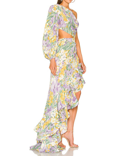 Modelo One Shoulder Floral Print Ruffle Hem Dress CAN-X-DID