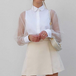 Sheer Long Sleeve Lapel Patchwork Top CAN-X-DID