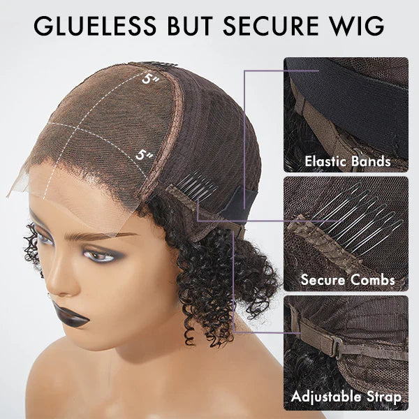 Sassy 14 inch Curly 5x5 Closure HD Ombre Brown Side Part Short Glueless Lace Wig