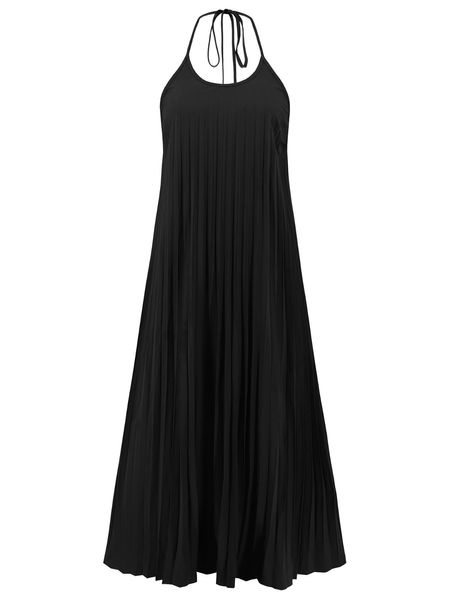 Black A-line Pleated Dress