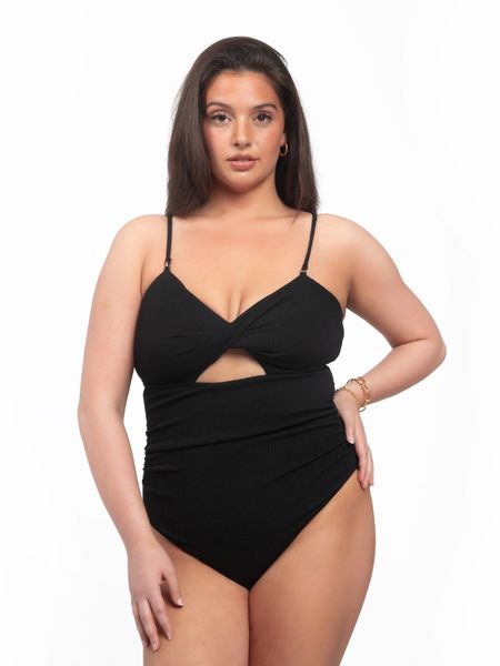 Mystery Twist Front Cut Out Ruched One Piece Swimsuit PLUS SIZE