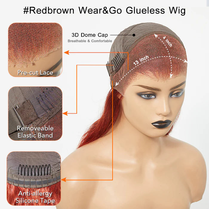 Auburn Redburn 24 Inches 13"x4" Body Wavy Wear & Go Glueless Lace Frontal Wig-100% Human Hair