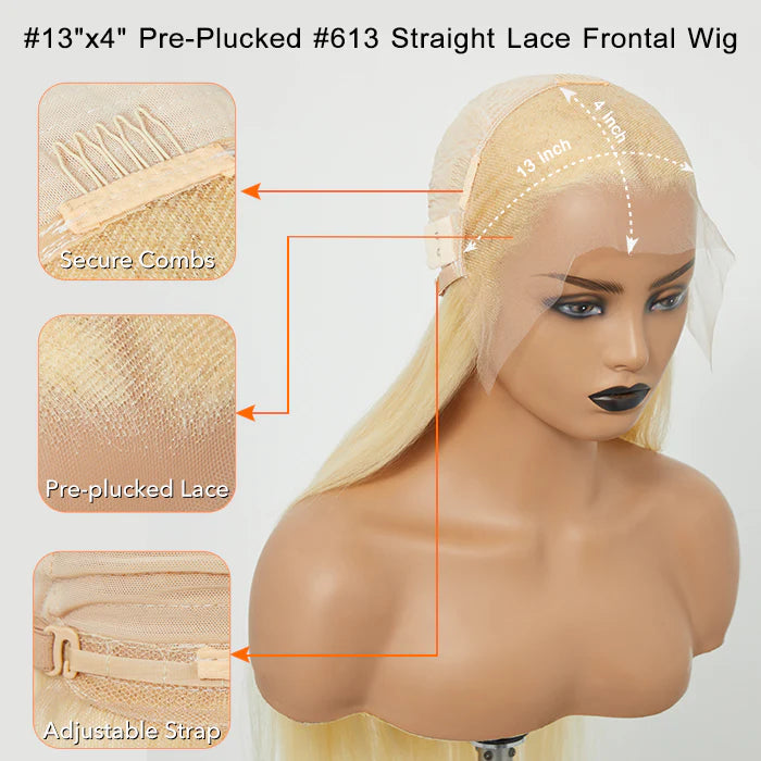 Stacy Pre-Plucked 13"x4" #613 Straight Lace Frontal Wig 200% Density-100% Human Hair