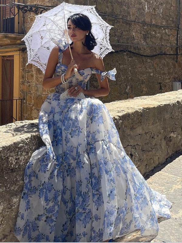 Exuma Blue One Shoulder Sequined Long Tail Evening Dress