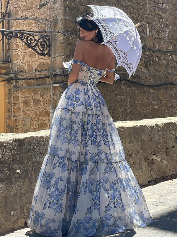 Exuma Blue One Shoulder Sequined Long Tail Evening Dress