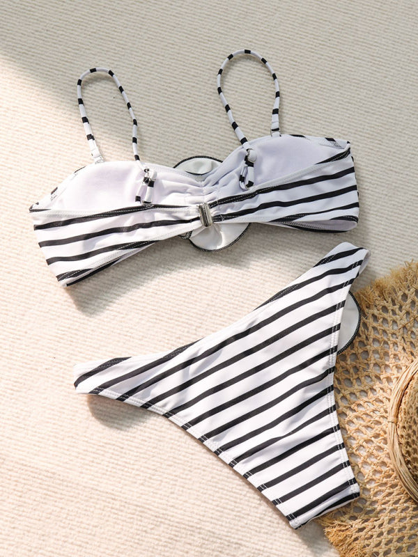 Rio Three-dimensional Flower Tube Top High Waist Split 2pc Swimsuit
