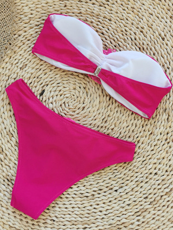 Rio Three-dimensional Flower Tube Top High Waist Split 2pc Swimsuit