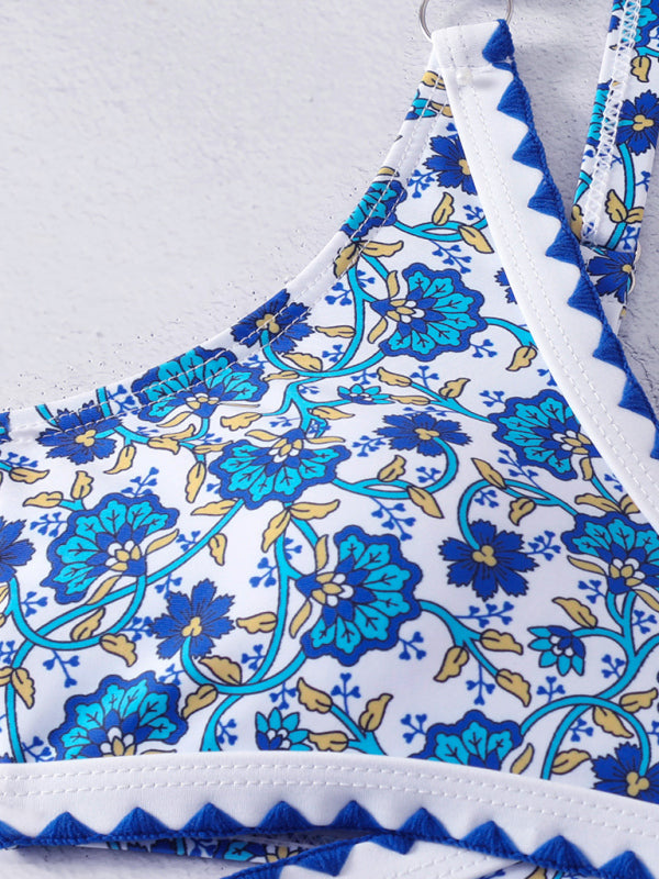 Athens Cross-string Digital Print Hook-and-edge Split Bikini