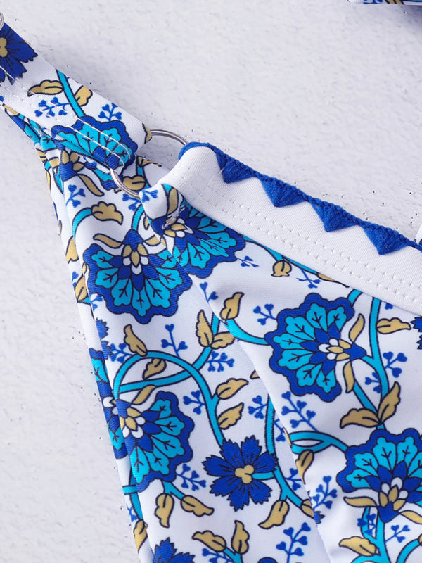 Athens Cross-string Digital Print Hook-and-edge Split Bikini