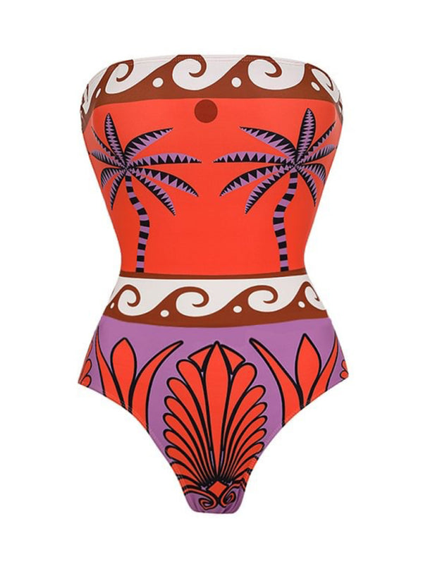 Palma Tribal Print Strapless One-piece Bikini with Matching Skirt
