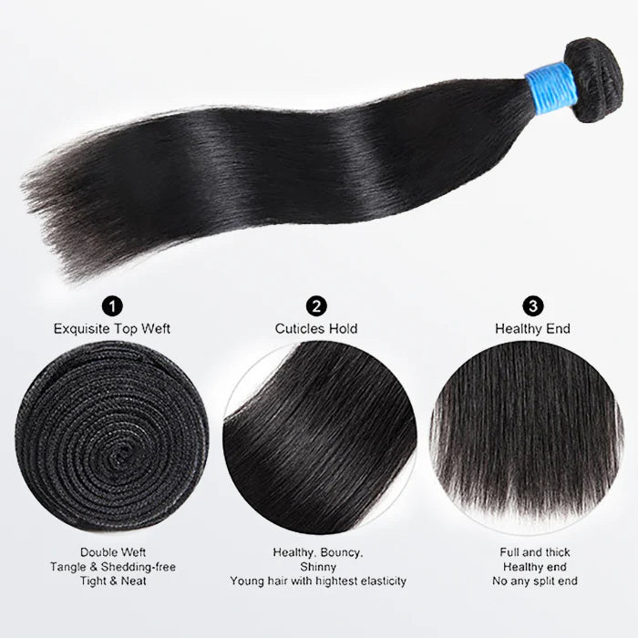 Brazilian Straight Virgin Hair #1B Natural Black