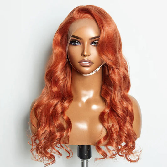 Ginger Beauty 24 Inches 13"x4" Lace Front Body Wavy Wig Pre-Plucked Free Part 150% Density-100% Human Hair