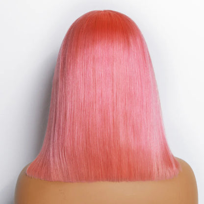 Nicole 12 Inches Pre-Plucked 13"x4" #Pink Straight Bob Lace Frontal Wig 150% Density-100% Human Hair