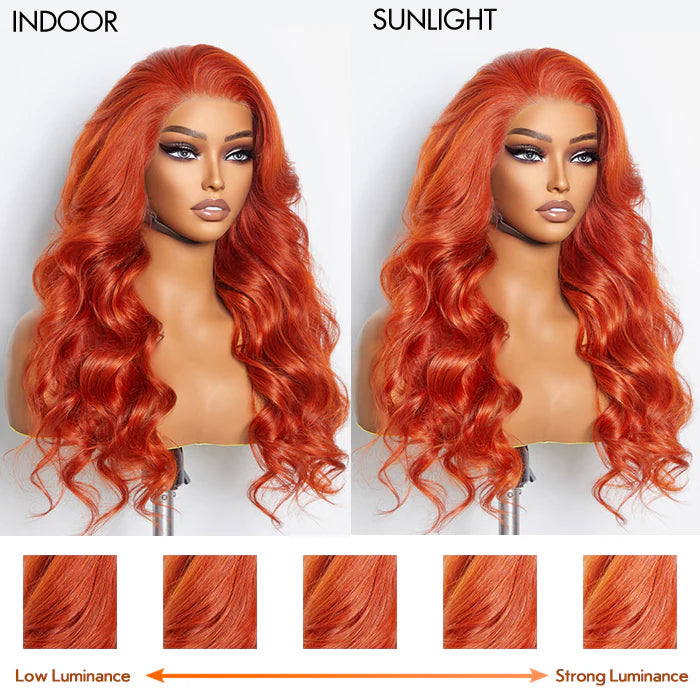 Burnt Orange 24 Inches 13"x4" Body Wavy Wear & Go Glueless Frontal Wig-100% Human Hair