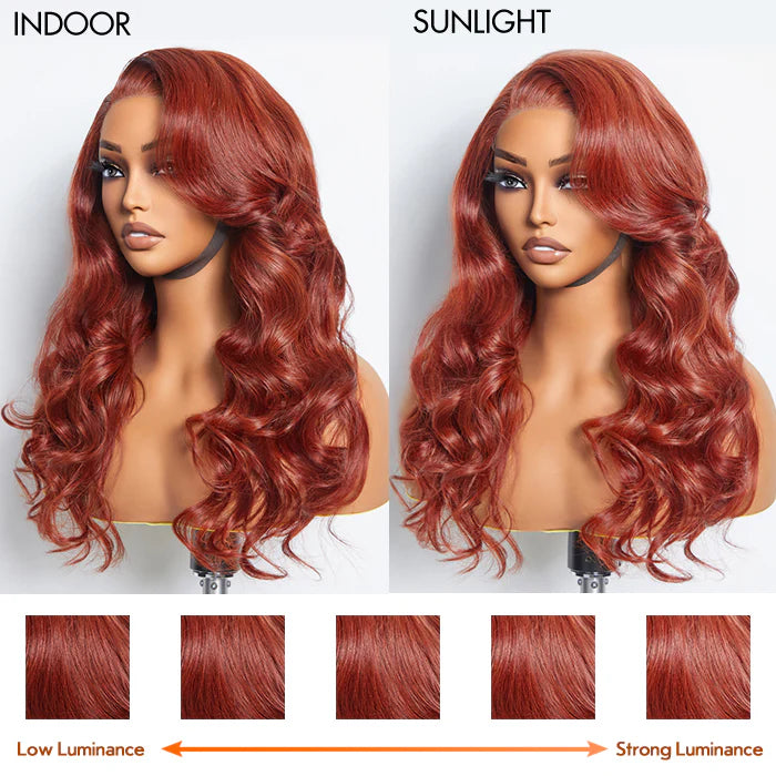 Autumn Beauty 24 Inches 5"x5" Body Wavy Wear & Go Glueless #Redbrown Lace Closure Wig-100% Human Hair